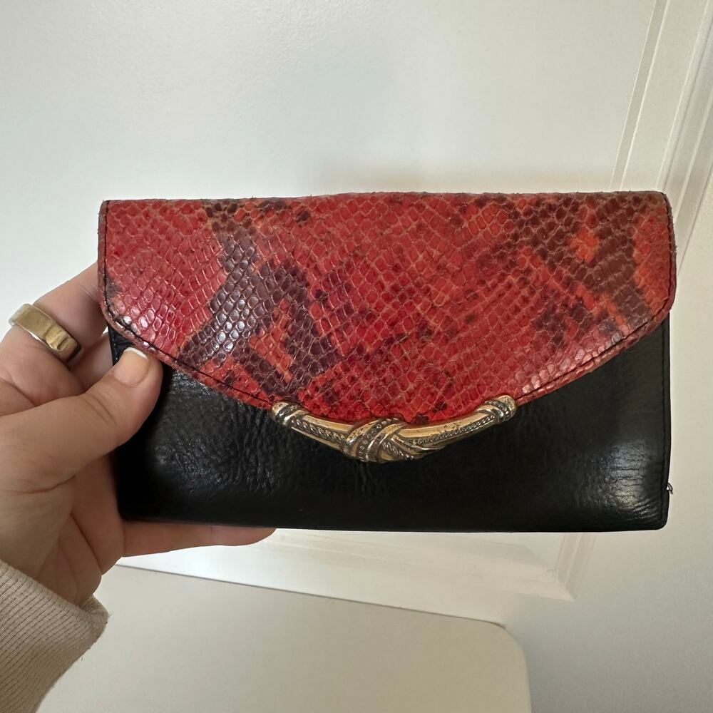 Brighton Vintage Red Snakeskin Python Embossed Le… - image 8